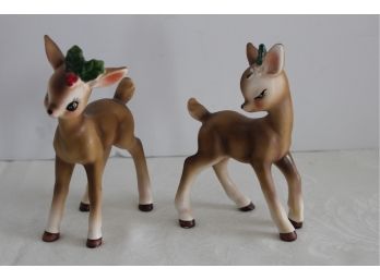 Cute Pair Vintage Josef Originals Japan Porcelain Holiday Deer