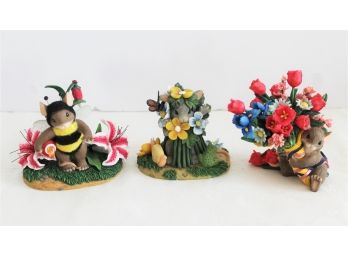 Three Charming Tails Flower Themed Figurines