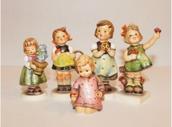 Adorable Lot Of Five Vintage Hummel Little Girls With Flowers