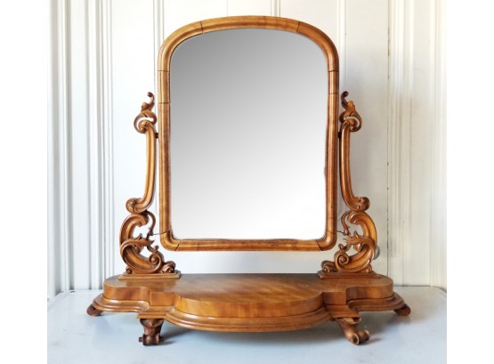 19th Century Ornate Antique Bent Walnut Psyche Dressing/Vanity Mirror - MILLBROOK PICKUP