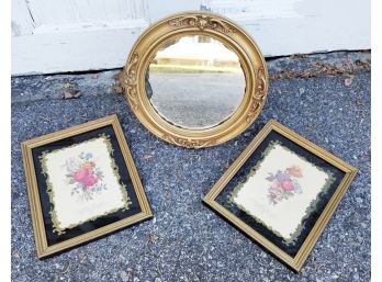 Round Vanity Mirror And Two Vintage Frames - MILLBROOK PICKUP