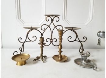 Assorted Brass, Iron And Pewter Candleholders - MILLBROOK PICKUP