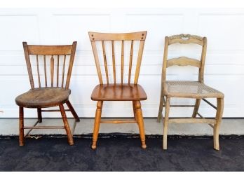 2 Antique Windsor Style Colonial Arrowback Side Chairs & Wooden Ladderback Rush Seat Chair - MILLBROOK PICKUP