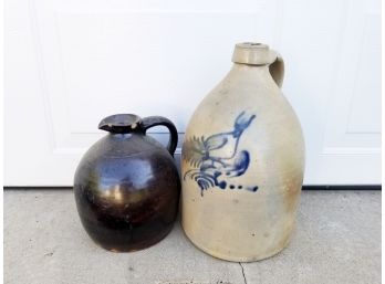 2 Antique Salt Glazed Stoneware Handled Jugs - MILLBROOK PICKUP