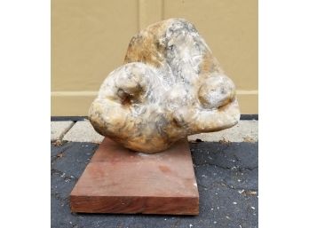 Freeform Abstract Carved Marble Sculpture On Wooden Base