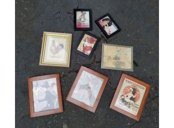 8 Framed Prints Of Mostly French Burlesque Illustrations