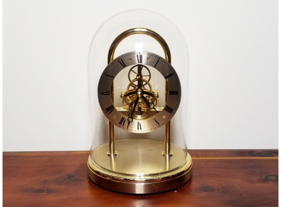 Seiko Quartz Clock In Brass & Glass Cloche