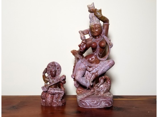 Hand-carved Hard Stone Figure Of Hindu Deities - Vishnu And Lakshimi