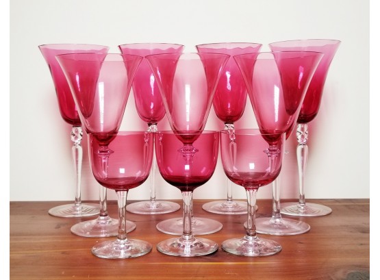 10pcs Assorted Antique Cranberry Wine Glasses