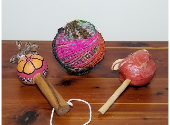 Two Southwest Rattles; Rajasthani Ball Of Yarn