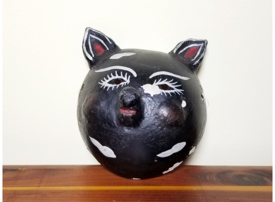 Folk Art Handcrafted Halved Coconut Shell Pig Mask