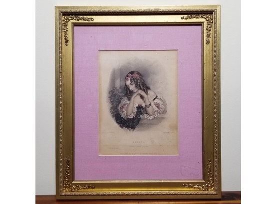 Antique F. Corbeaux 'Marion' Hand Colored Lithograph From Finden Byron Beauties, Plate 25