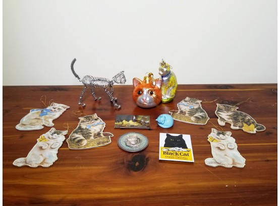 Assorted Cat Figural Ornaments And Figurines
