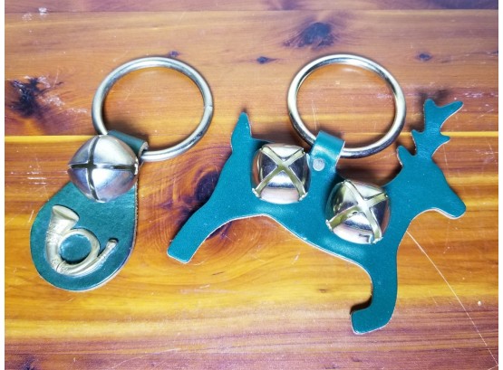 Two Holiday Themed Leather Key Fobs Or Saddle Rings