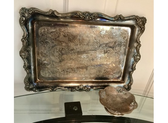Silver Plated Decorative Tray And Bowl