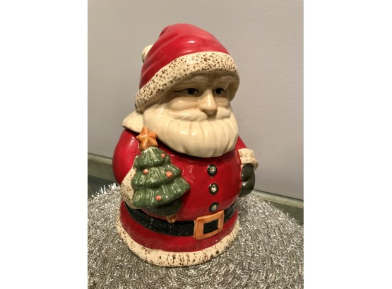 Winters Country Home Crackle Glaze, Hand Painted ,ceramic Santa Cookie Jar