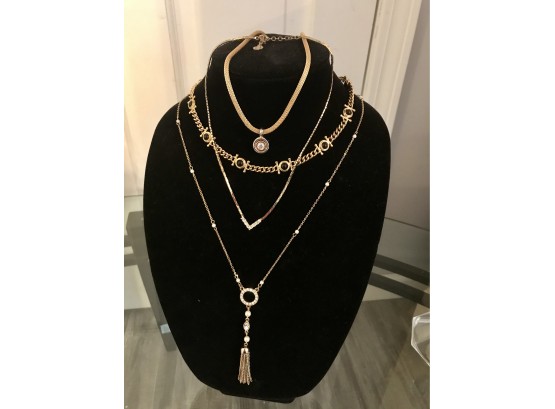 Group Of 4 Lovely Costume Gold Toned Necklaces