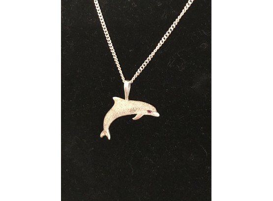 Pretty Sterling Silver Dolphin Necklace And Chain