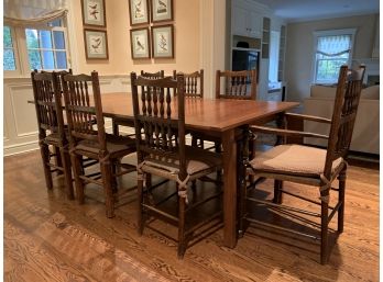 9 Antique Spindle Back Dining Chairs With Rush Seats And Custom Cushions (Chairs Only)
