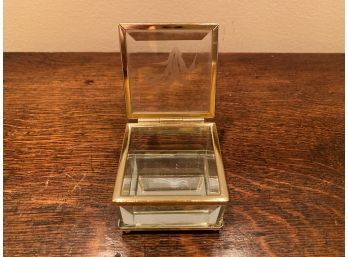 Small Glass Jewelry Box With Brass Trim