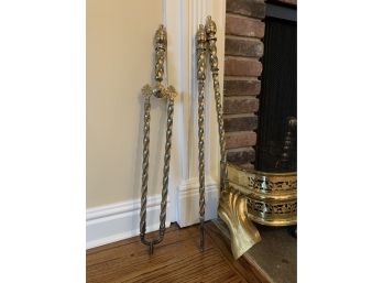 Ornate Twisted Brass Fireplace Tools