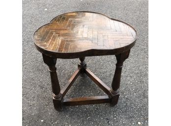 Quatrefoil Shaped Side Table With Wooden Chevron Top
