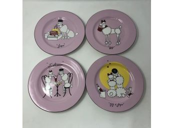 Set Of 4 'Gigi Et Jacques' Pink Poodle Plates