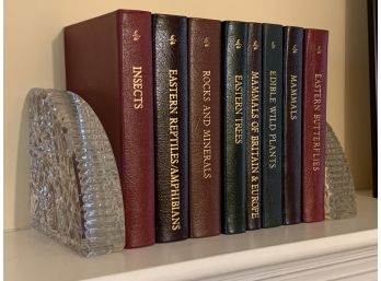 8 Leather Bound Titles From The Easton Press Roger Troy Peterson Field Guide Collection & Crystal Bookends