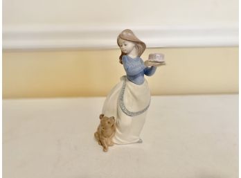 Nao Porcelain By Lladro #1045 Puppy's Birthday (Girl Holding Cake With Puppy Dog)