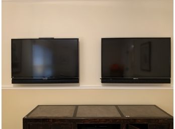 Pair Of Mitsubishi Flat Screen Smart TVs With Wall Mounts