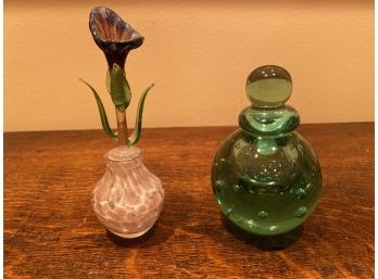 Pair Of Beautiful Vintage Glass Perfume Bottles