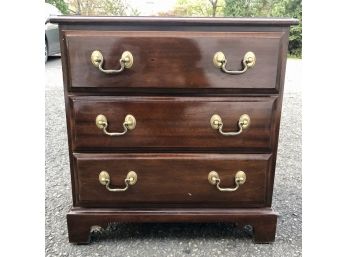 Beautiful Dark Wood Chest With Three Dovetail Drawers And Brass Handles