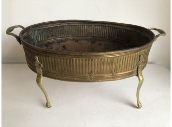 Large Hammered Brass Tub Planter With Claw Feet