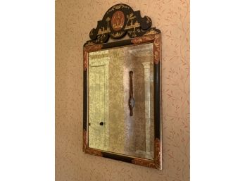 Asian Inspired Antiqued Mirror In Distressed Gilt Detail Frame