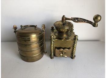 Antique Brass Grinder & Tiered Server