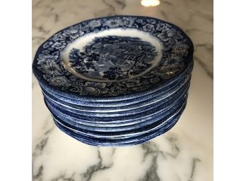 Lot/10 Vintage LIBERTY BLUE Staffordshire England INDEPENDENCE HALL 10' Dinner Plates