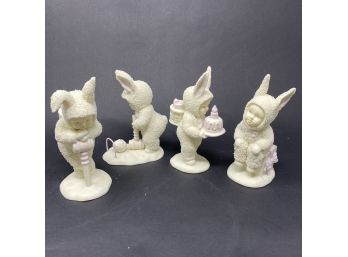 Lot/4 Vintage 4 Dept 56 Snowbunnies; 'Happy Birthday To You' & 'Easy Does It' Croquet