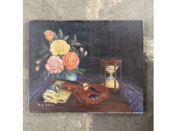 Original Vintage Signed Oil On Canvas Still Life With NY Times 16' X 20'
