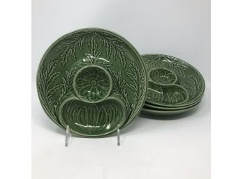 Set/4 Green Majolica 8' Artichoke Plate With 3 Wells BORDALLO - Portugal