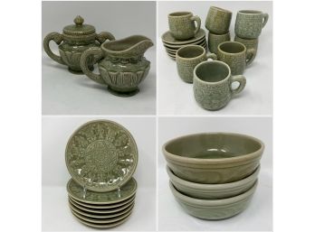 Amazing Lot/26 Vintage THAI CELADON: Cups, Saucers, Creamer, Sugar  & Bowls