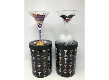 2 Lolita Martini Glasses Hand Painted - Birthday Girl & Almost Famous NIB
