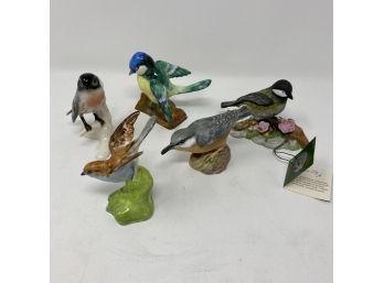 Lot/5 Vintage Porcelain Bird Figurines Including Crown Staffordshire, Goebel, & Royal Worcester