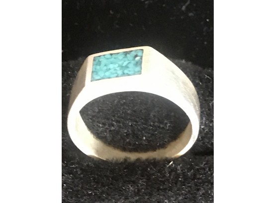 Sterling Silver '925 And Turquoise Man's Ring  Size 11 3/4