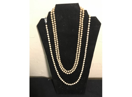 Two Vintage Faux Pearls And Sterling Silver  Necklaces