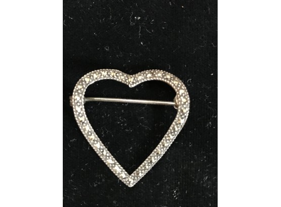 Sterling Silver And Marcasite Heart Pin