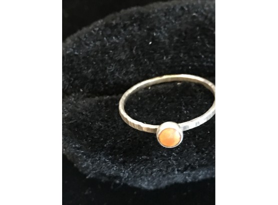 Sterling Silver Coral Ladies Ring Size 6.5