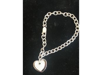 Super Nice Sterling Silver Ladies Heart Bracelet With Clear Stones