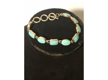 Heavy Sterling Silver And Turquoise Bracelet