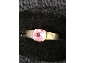 Sterling Silver Ladies Ring With Pink Stone Size 11