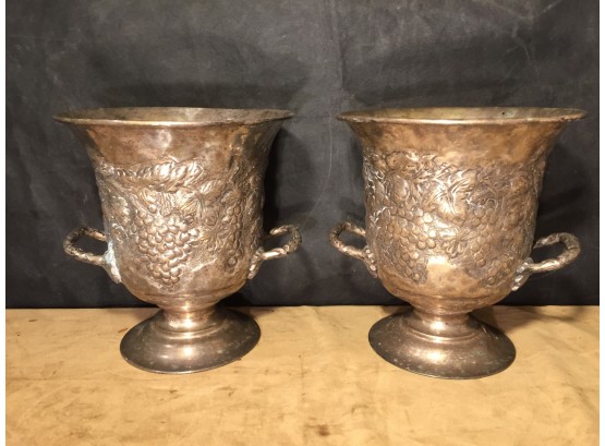 Pair Of Decorative Metal Urns With Handles
